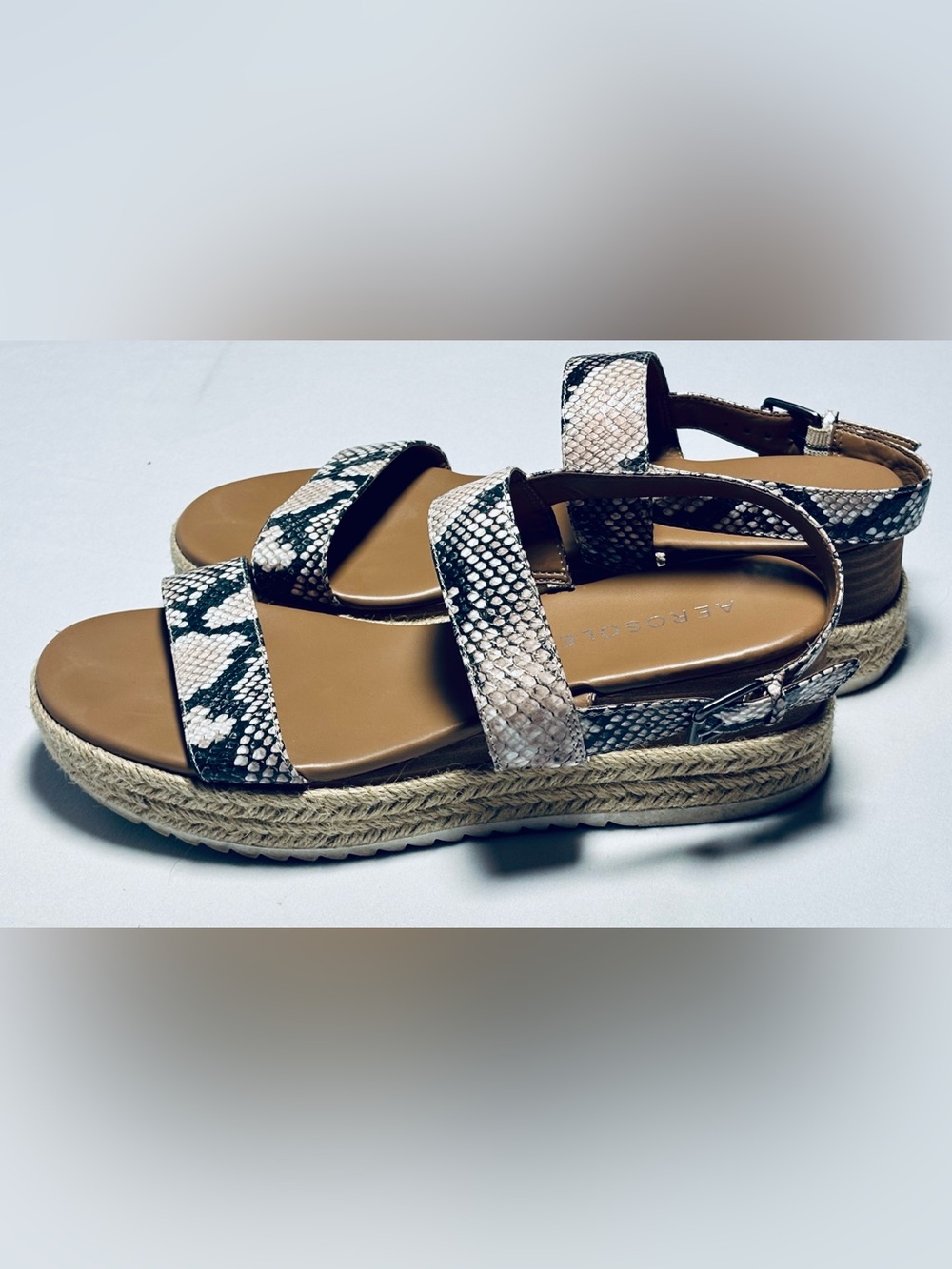 Aerosoles Wedge Leather Sandals Snake Print Espadrille Women's 7.5M Very Good